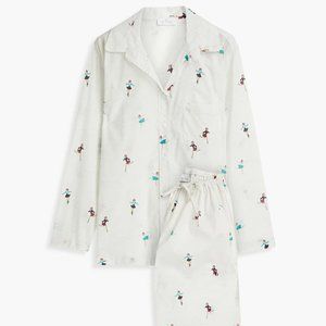 POUR LES FEMMES Cotton-Voile Luxe Pajama Set in Ivory Skater Print Size XL New